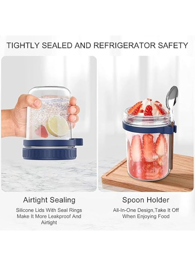 MunKan 2-Pack Glass Storage Jars with Airtight Lids & Spoon | Overnight Oats Jars,Container with Measurement Marks, Wide Mouth Portable Jars Breakfast Container for Salads, Yogurt, Cereal Milk, Oatmeal,& More 300ml (  Dark Blue ) - Image 4